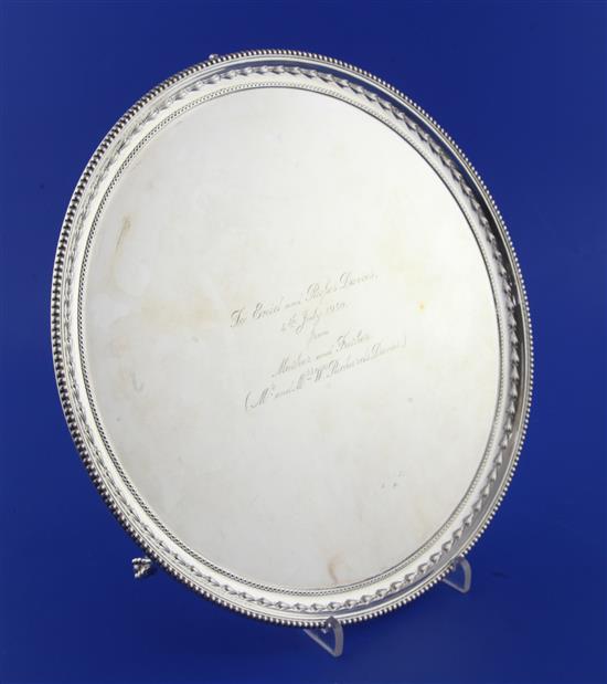 A 1940s silver circular salver, 26.5 oz.